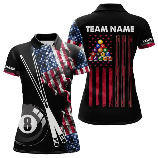 Maxcorners Personalized US Flag Smoke 8 Ball Pool Billiard Shirt For Men Custom Patriotic Billiard Team Jersey