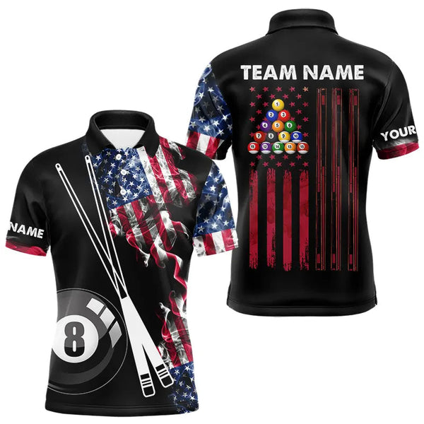 Maxcorners Personalized US Flag Smoke 8 Ball Pool Billiard Shirt For Men Custom Patriotic Billiard Team Jersey