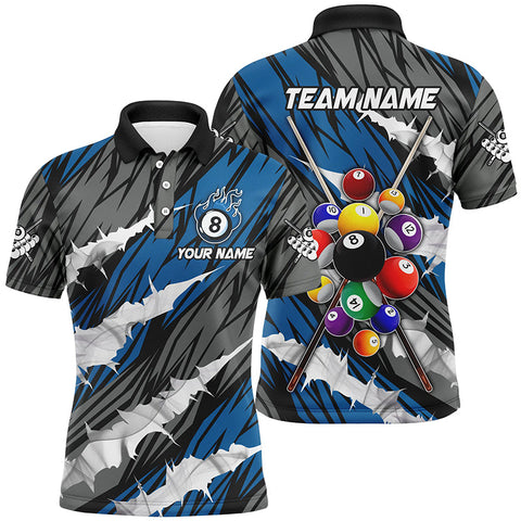 MaxCorners Billiards Balls 3D Blue Pattern  Customized Name, Team Name 3D Polo Shirt For Men