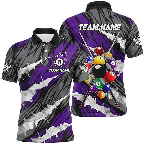 MaxCorners Billiards Balls 3D Purple Pattern  Customized Name, Team Name 3D Polo Shirt For Men