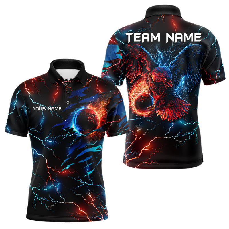 Maxcorners Custom Blue And Red Lightning Eagle Bowling Shirts For Men Custom Bowling League Team Jersey