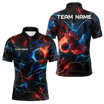 Maxcorners Custom Blue And Red Lightning Eagle Bowling Shirts For Men Custom Bowling League Team Jersey