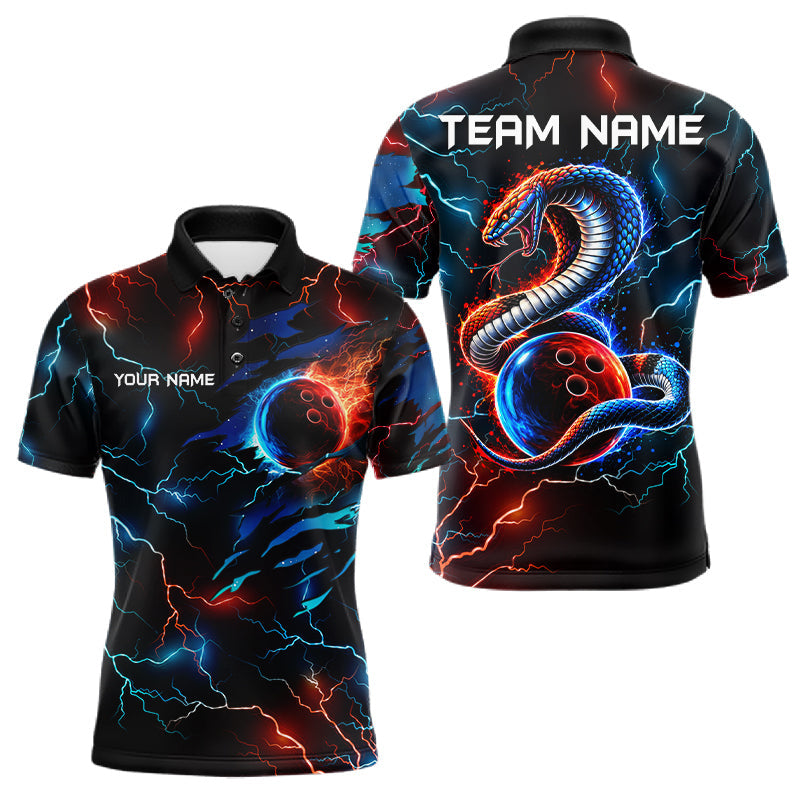 Maxcorners Custom Blue And Red Lightning Cobra Snake Bowling Shirts For Men Custom Bowling League Team Jersey