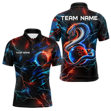 Maxcorners Custom Blue And Red Lightning Cobra Snake Bowling Shirts For Men Custom Bowling League Team Jersey