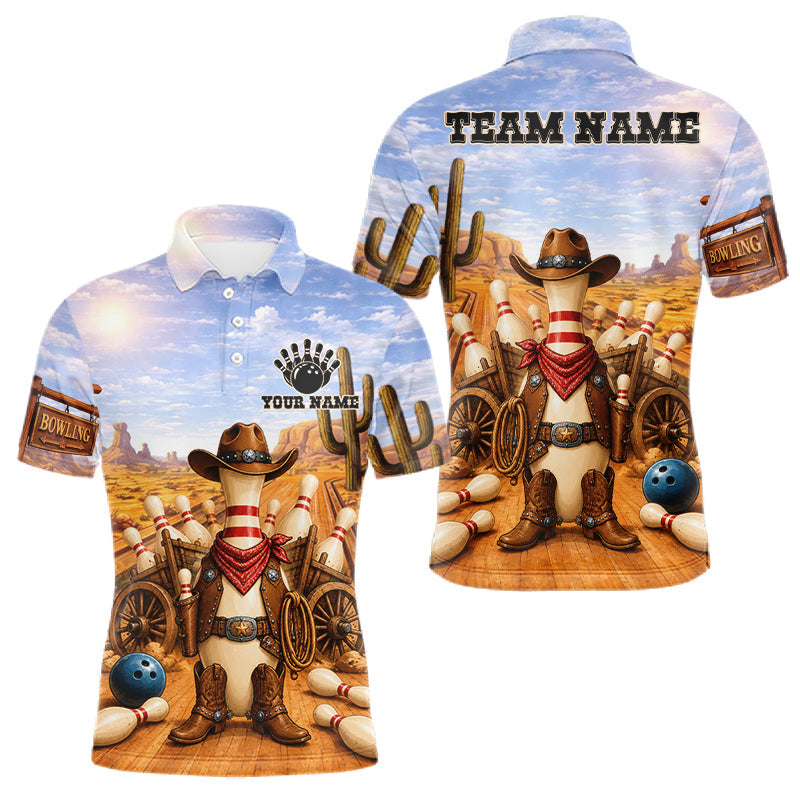 Maxcorners Funny Desert Cowboy Bowling Shirts For Men Custom Bowling League Team Jersey Polo & Quarter Zip