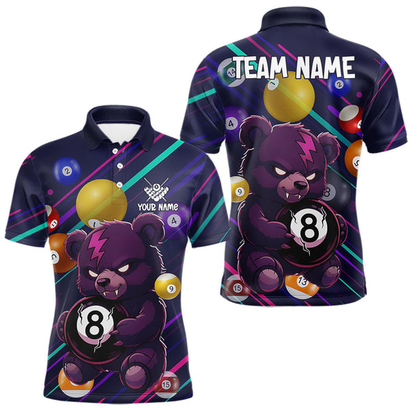 Maxcorners Personalized Funny Bear 8 Ball Billiard Shirt For Men Custom Billiard Jersey, Pool Team Shirts TU1011