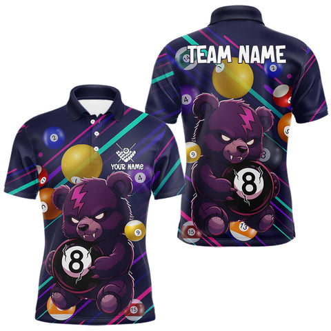 Maxcorners Personalized Funny Bear 8 Ball Billiard Shirt For Men Custom Billiard Jersey, Pool Team Shirts TU1011