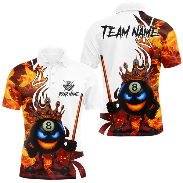 Maxcorners Personalized Orange Funny 8 Ball Crown Flame Billiard Shirt For Men Custom Pool Team Shirt TU1011