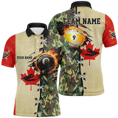 Maxcorners Billiards Ball 8 & Ball 9 Fire Canada Flag Custom Green Camo Men Polo Shirts