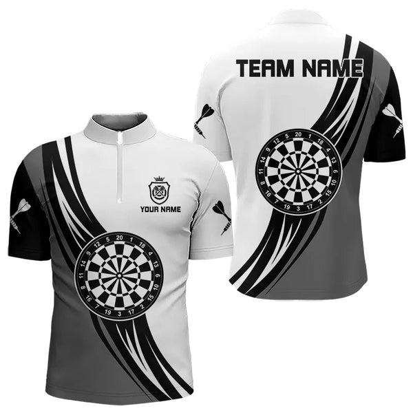 Maxcorners Personalized Black White And Grey Dartboard Crown Dart Shirts For Men Custom Darts Team Jerseys LM133