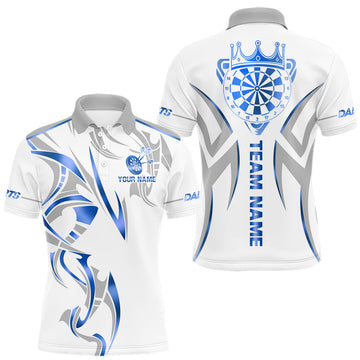 Maxcorners White And Blue Dartboard Crown Dart Shirts For Men Custom Dart Jersey Team Polo & Quarter Zip