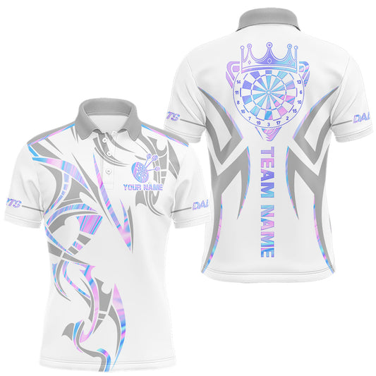 Maxcorners White And Holographic Dartboard Crown Dart Shirts For Men Custom Dart Jersey Team Polo & 1/4 Zip