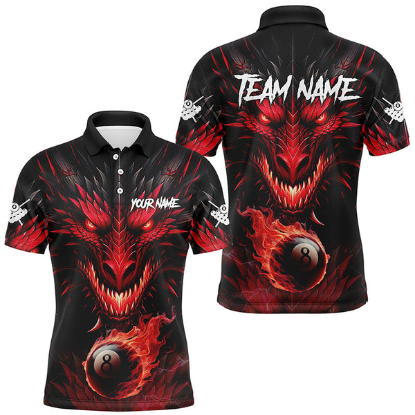 Maxcorners Personalized Dragon 8 Ball Fire Flame 3D Billiard Shirts, Billiard League Team Jerseys |Red