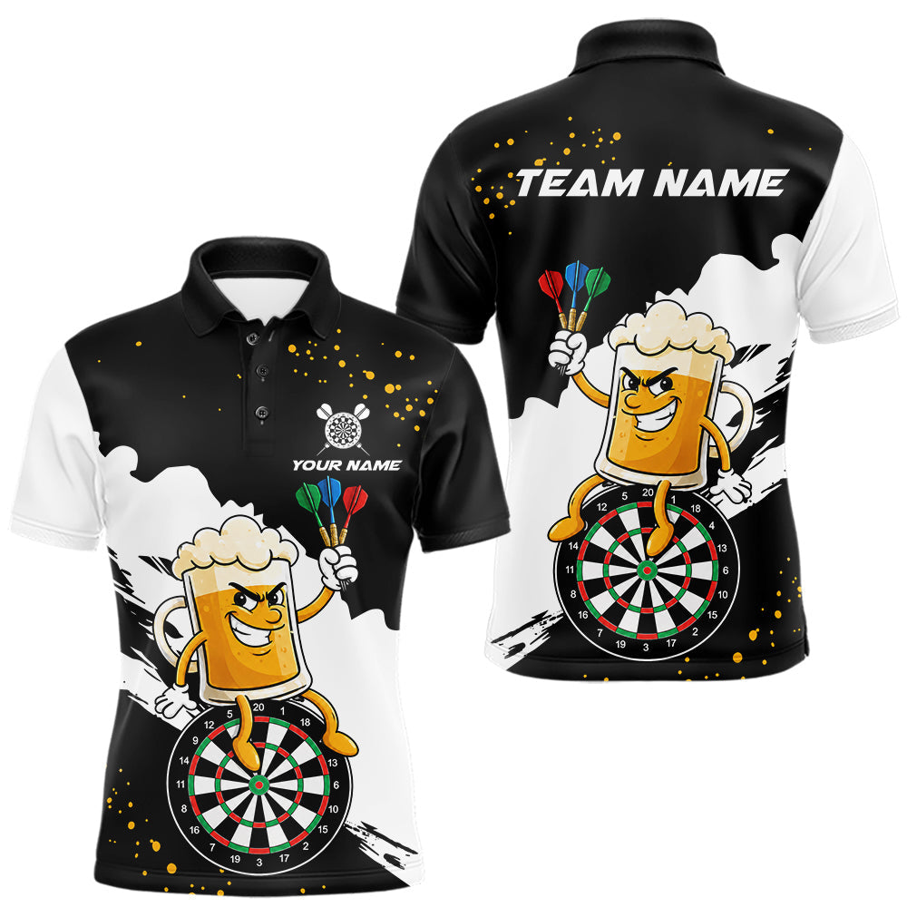 Maxcorners Black And White Funny Beer Darts Shirts For Men Custom Drinking Darts Team Jersey Polo & 1/4 Zip