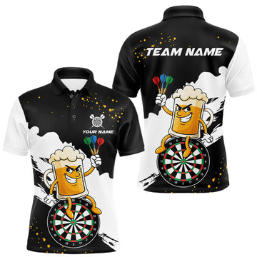 Maxcorners Black And White Funny Beer Darts Shirts For Men Custom Drinking Darts Team Jersey Polo & 1/4 Zip