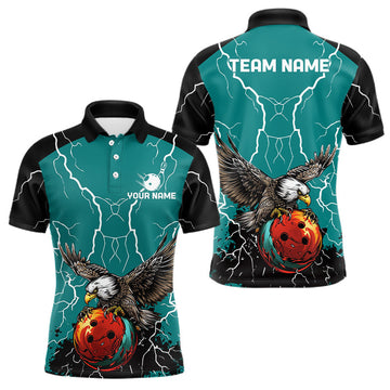 Maxcorners Thunder Lightning Storm Custom Eagle Bowling Shirts For Men Personalized Bowling Team Jersey |Teal