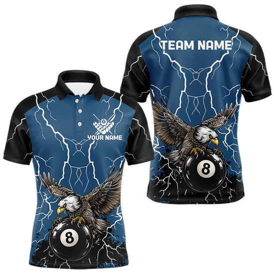 Maxcorners Blue 8 Ball Pool Thunder Lightning Storm Eagle Billiard Shirts For Men Custom Billiard Team Jersey