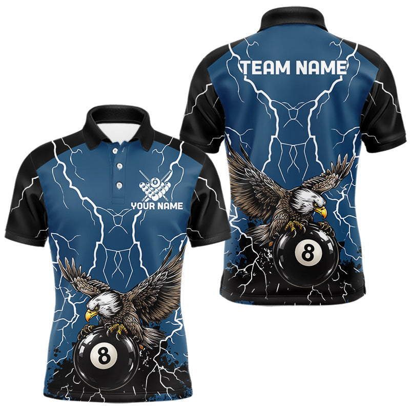 Maxcorners Blue 8 Ball Pool Thunder Lightning Storm Eagle Billiard Shirts For Men Custom Billiard Team Jersey