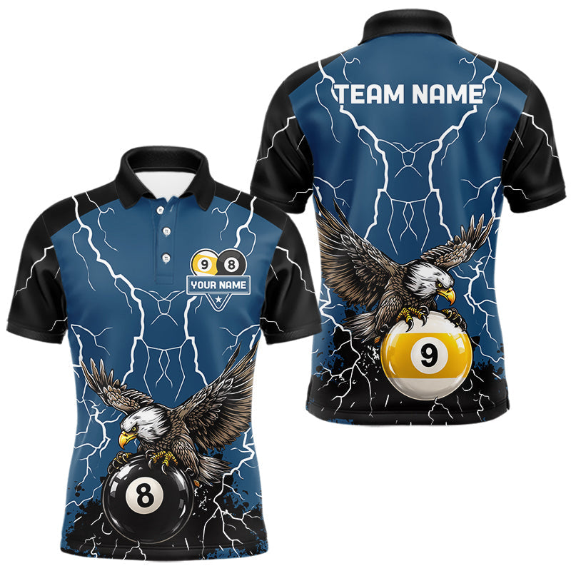 Maxcorners Blue 8 Ball 9 Ball Pool Lightning Storm Custom Eagle Billiard Shirts For Men Billiard Team Jersey