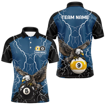 Maxcorners Blue 8 Ball 9 Ball Pool Lightning Storm Custom Eagle Billiard Shirts For Men Billiard Team Jersey