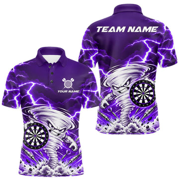 Maxcorners Purple Lightning Thunder Funny Tornado Darts Shirt For Men Custom Darts Team Jersey Polo & 1/4 Zip LM1910