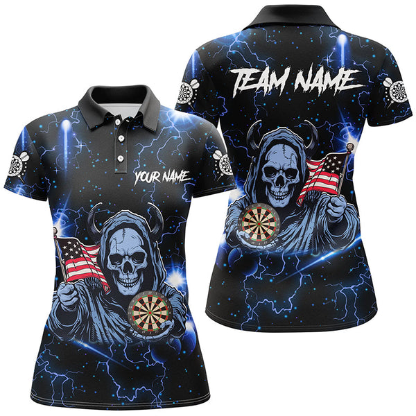 Maxcorners Blue Skull Thunder Lightning Us Flag Darts Jersey Customized Name, Team Name 3D Shirt Unisex