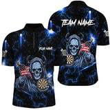 Maxcorners Blue Skull Thunder Lightning Us Flag Darts Jersey Customized Name, Team Name 3D Shirt Unisex