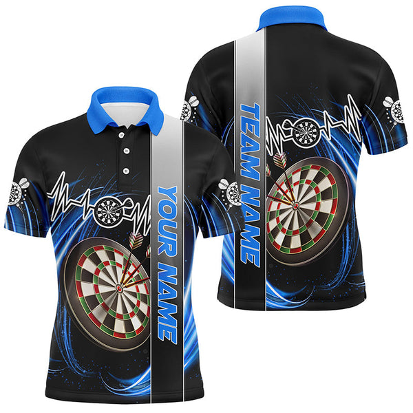 Maxcorners Blue Swirl Dartboard Heartbeat Line Darts Jersey Customized Name, Team Name 3D Shirt Unisex