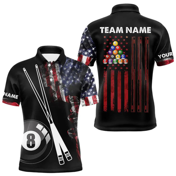 Maxcorners American Flag Smoke 8 Ball Pool Billiard Shirt For Men And Women Custom Patriotic Billiard Team Jersey