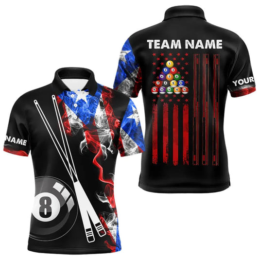 Maxcorners Personalized Puerto Rico Smoke 8 Ball Billiard Shirt For Men Custom Patriotic Pool Team Jersey LM1610