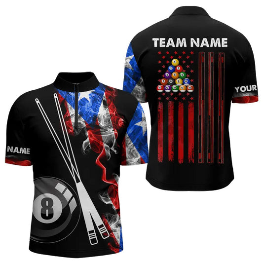 Maxcorners Personalized Puerto Rico Smoke 8 Ball Billiard Shirt For Men Custom Patriotic Pool Team Jersey LM1610