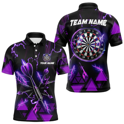 Maxcorners Purple Darts Arrow Thunder Lightning Dart Shirts For Men Custom Dart Team Jerseys Polo & 1/4 Zip 