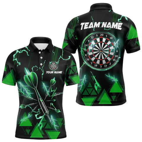Maxcorners Green Darts Arrow Thunder Lightning Dart Shirts For Men Custom Dart Team Jerseys Polo & 1/4 Zip 