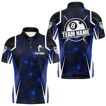 Maxcorners Custom 8 Ball Pool Billiard Shirt For Men, Blue Geometric Billiard Team Jersey Polo & 1/4 Zip