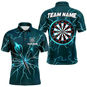 Maxcorners Turquoise Darts Thunder Lightning 3D Dart Polo & Quarter Zip Custom Dart Shirts For Men Dart Jersey LM2704