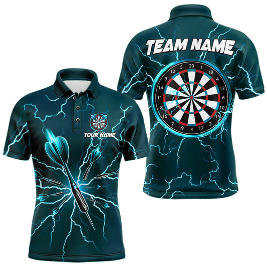 Maxcorners Turquoise Darts Thunder Lightning 3D Dart Polo & Quarter Zip Custom Dart Shirts For Men Dart Jersey LM2704