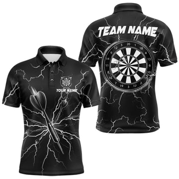 Maxcorners Black Darts Thunder Lightning 3D Dart Polo & Quarter Zip Custom Dart Shirts For Men Dart Jersey LM2704