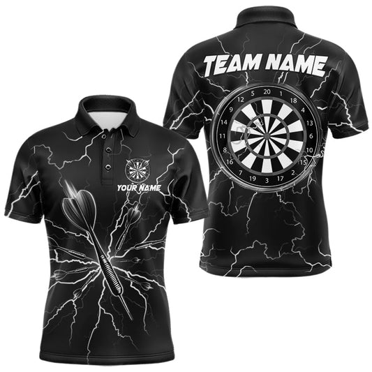 Maxcorners Black Darts Thunder Lightning 3D Dart Polo & Quarter Zip Custom Dart Shirts For Men Dart Jersey LM2704