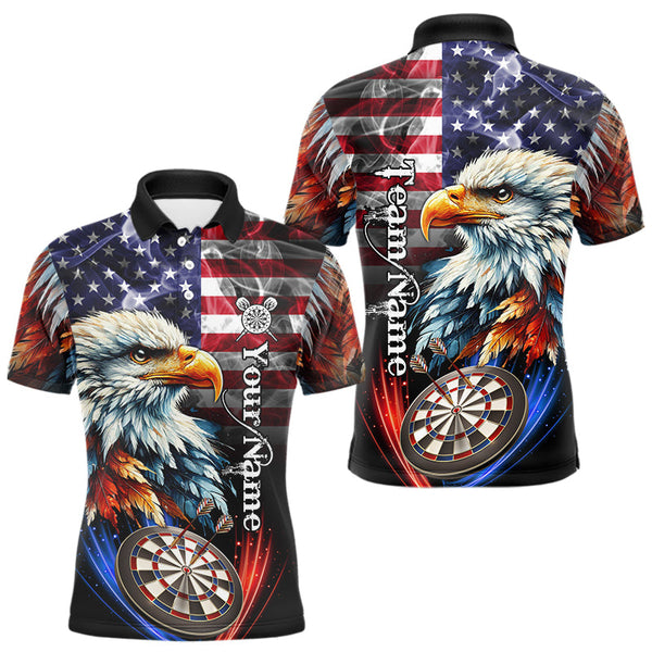 Maxcorners American Flag Smoke Eagle Darts Shirt For Men Custom Patriotic Darts Jersey Team Polo, 1/4 Zip MT1511