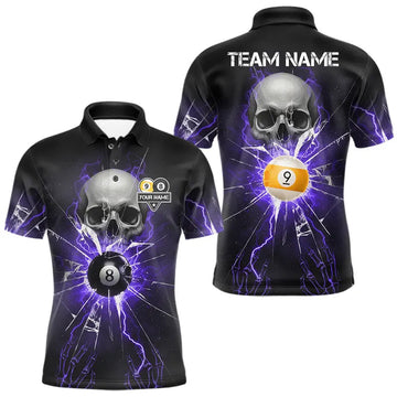 Maxcorners Purple Billiard 8 Ball & 9 Ball Skull Pool Shirt For Men Custom Glass Break Billiard Team Jersey