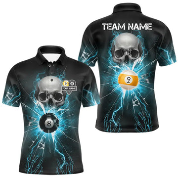 Maxcorners Turquoise Billiard 8 Ball & 9 Ball Skull Pool Shirt For Men Custom Glass Break Billiard Team Jersey