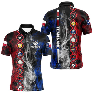 Maxcorners Personalized Texas Flag Smoke DNA Pool Shirt For Men Custom Patriotic Billiard Team Jersey LM0410