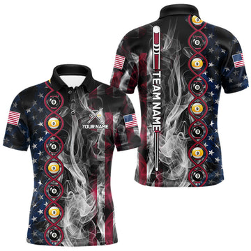 Maxcorners American Flag Smoke DNA Billiard 8 Ball & 9 Ball Shirts For Men Custom Funny Pool Team Jersey LM0410