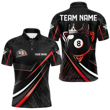 Maxcorners Black And Red 8 Ball Pool Crown Billiard Shirt For Men Custom Billiard Team Jersey Polo & 1/4 Zip LM1910