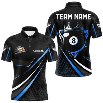 Maxcorners Black And Blue 8 Ball Pool Crown Billiard Shirt For Men Custom Billiard Team Jersey Polo & 1/4 Zip LM1910