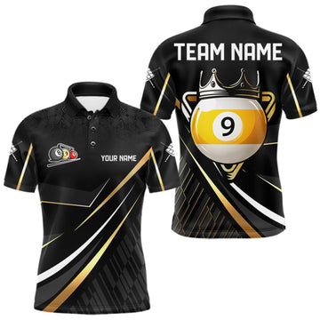Maxcorners Personalized Golden 9 Ball Pool Crown Billiard Shirt For Men, Billiard Team Jersey Polo & 1/4 Zip LM1910