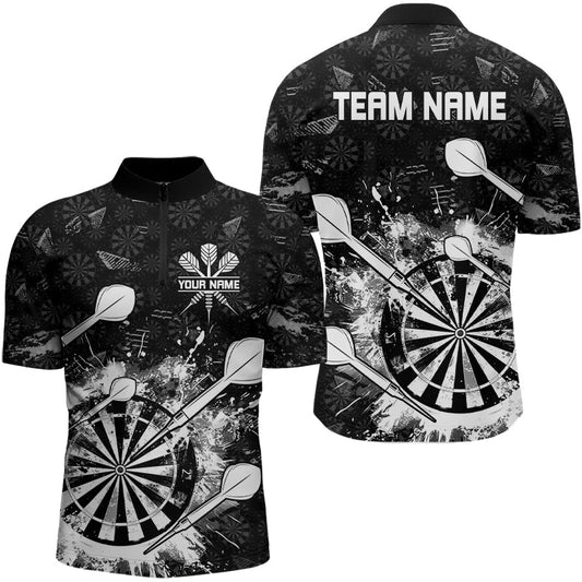 Maxcorners Black White Grunge Darts Polo And Quarter Zip For Men Custom Dart Shirts For Team Dart Jerseys