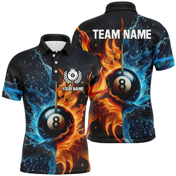 Maxcorners Billiard Fire And Water Shirts Men And Women Billiard Polo & 1/4 Zip Shirts Billiard Team Jerseys