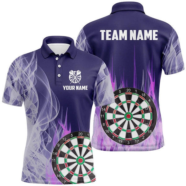 Personalized Purple Fire Flame 3D Dartboard Men Darts Polo Shirts