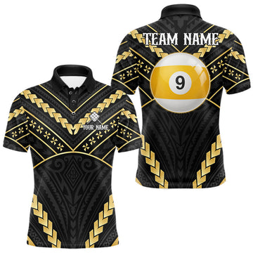 Maxcorners Custom Black And Gold 9 Ball Pool Tribal Billiard Shirts For Men, Pool Team Jersey Polo & 1/4 Zip